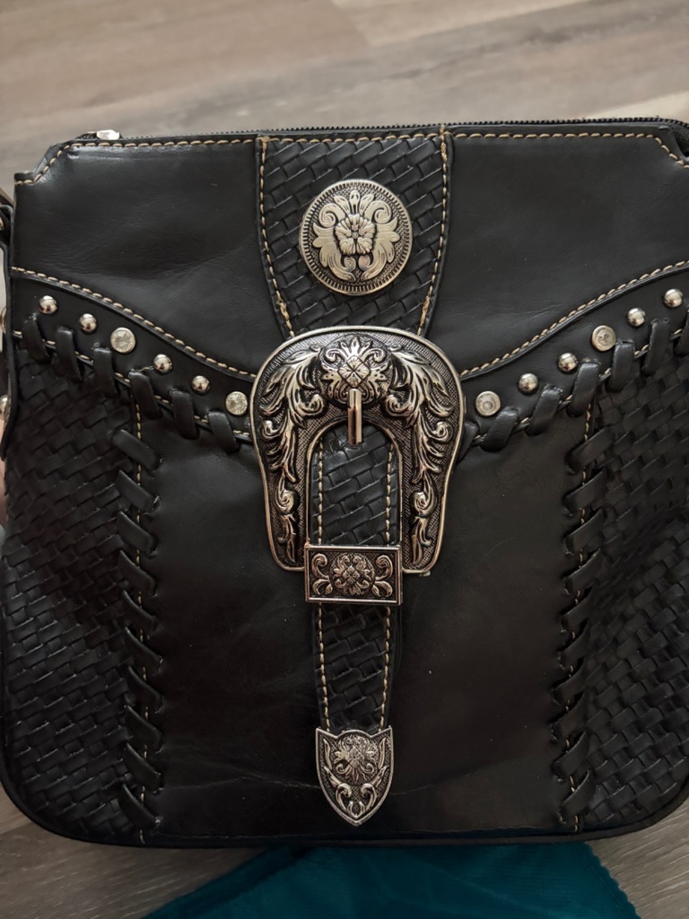 Montana West Black Crossbody Bag with Silver-Tone Buckle Accents - Picture 4 of 8